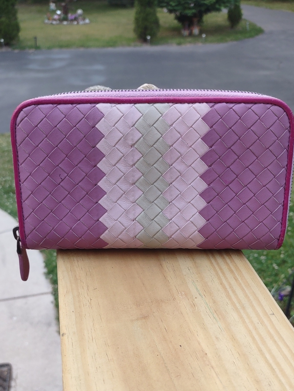 Bottaga Veneta Light Purple Long Woven Zip-Around Wallet.